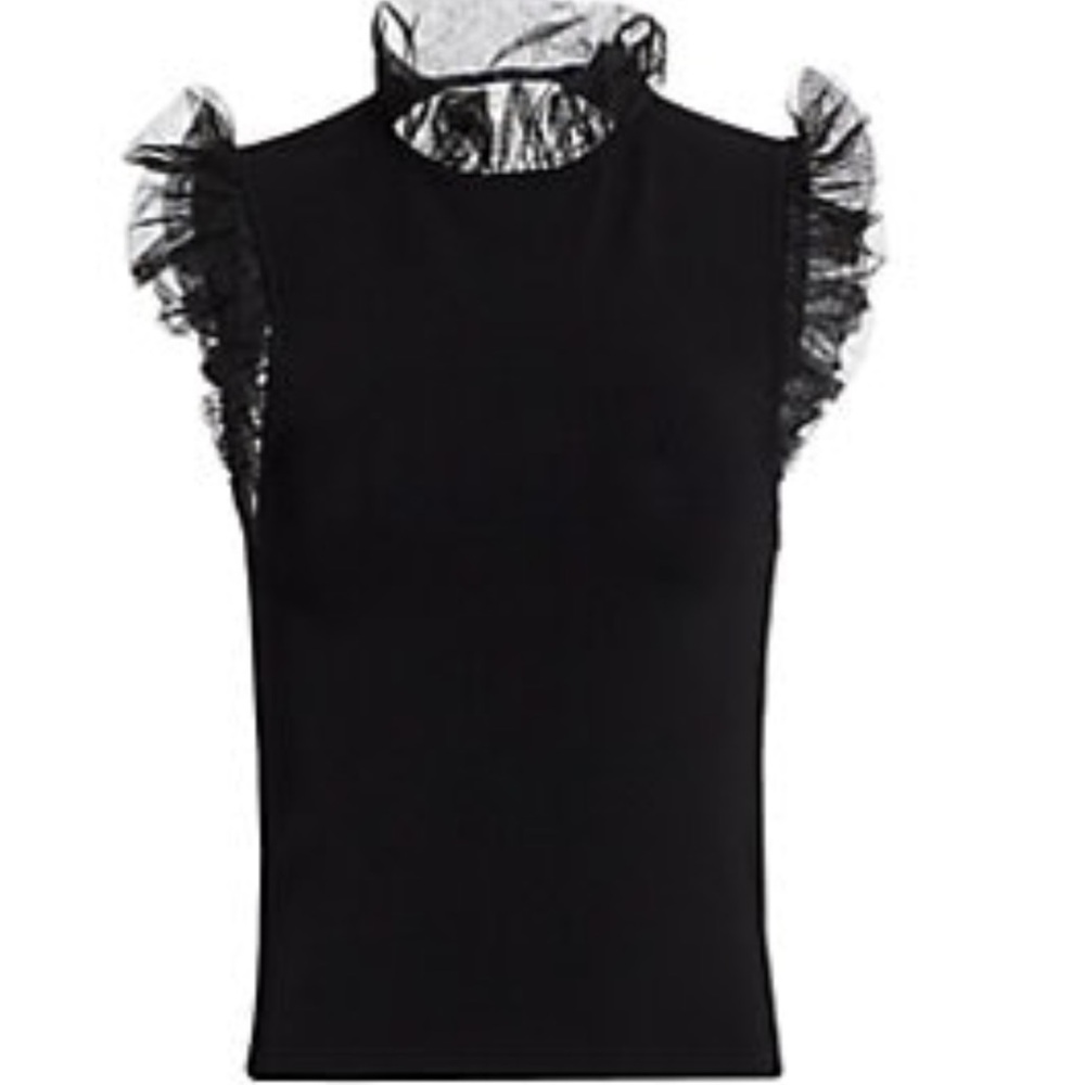 Alice & Olivia black open back ruffle tank